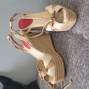 Christian Louboutin Beige and Tan Wedge Sandals